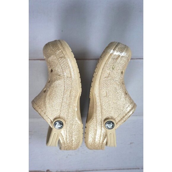 Crocs Girls Classic Gold Glitter Lined Rubber Clogs, Size 13C - Picture 5 of 10